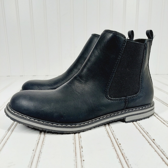 NEW Crevo Kid Casual Black Leather Slip On Elastic Gore Chelsea Ankle Boots M494 - Picture 1 of 11